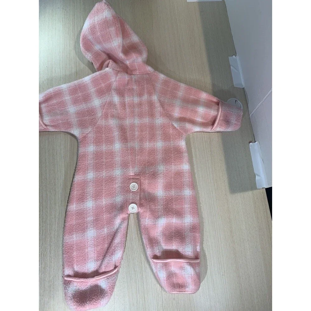 Vintage Lullaby Club Fleece Baby Bunting Bodysuit Size 6-9 Mo Pink Plaid Print